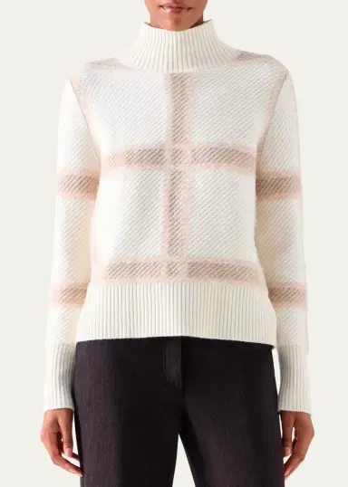 Akris punto Intarsia Plaid Wool-Cashmere Sweater | Thumbnail 4