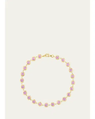 GEMELLA JEWELS 18K Yellow Gold Pink Sapphire Tennis Double Bubble Bezel Bracelet, 2mm | Thumbnail 1