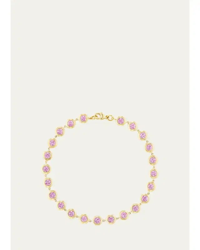 GEMELLA JEWELS 18K Yellow Gold Pink Sapphire Tennis Double Bubble Bezel Bracelet, 2mm