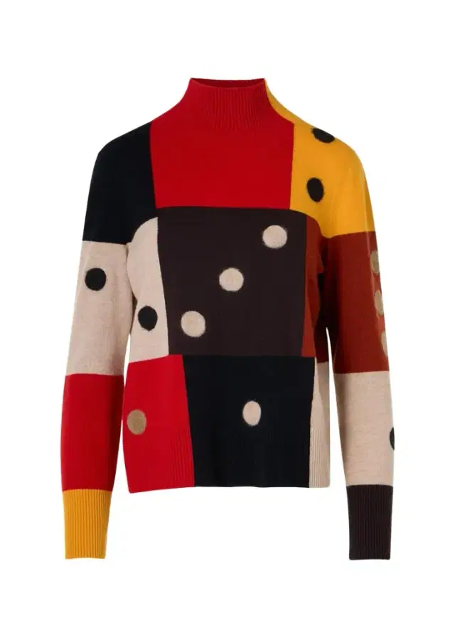Akris punto Dice Intarsia Colorblock Wool-Cashmere Sweater