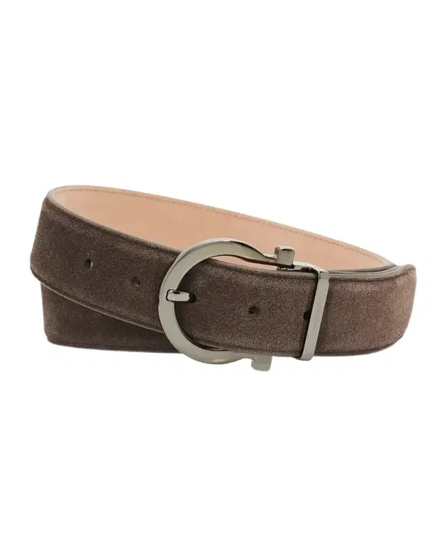 Ferragamo Men's Leather Gancio-Buckle Belt
