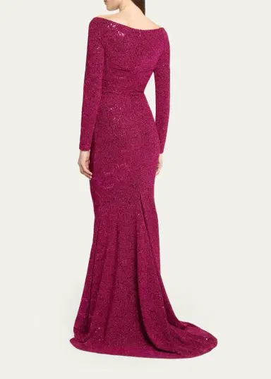 Talbot Runhof Sequined Off-Shoulder Long-Sleeve Gown | Thumbnail 3