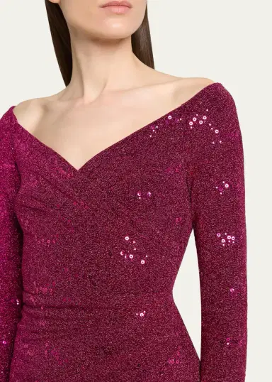 Talbot Runhof Sequined Off-Shoulder Long-Sleeve Gown | Thumbnail 5