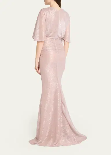 Talbot Runhof Floral Metallic Draped V-Neck Gown | Thumbnail 3