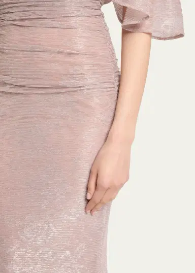 Talbot Runhof Floral Metallic Draped V-Neck Gown | Thumbnail 5