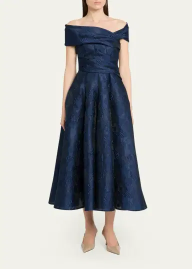 Talbot Runhof Off-Shoulder Jacquard Dress with Pockets | Thumbnail 2 Talbot Runhof Off-Shoulder Jacquard Dress with Pockets | Thumbnail 2
