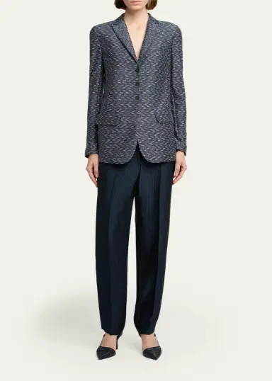 Giorgio Armani Zigzag Jacquard Cashmere Single-Breasted Jacket | Thumbnail 2
