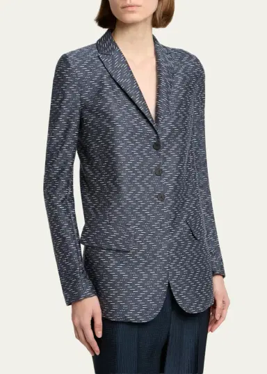 Giorgio Armani Zigzag Jacquard Cashmere Single-Breasted Jacket | Thumbnail 4