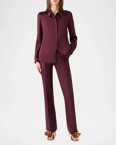 Akris Silk Satin Concealed-Front Button-Down Blouse | Thumbnail 2 Akris Silk Satin Concealed-Front Button-Down Blouse | Thumbnail 2