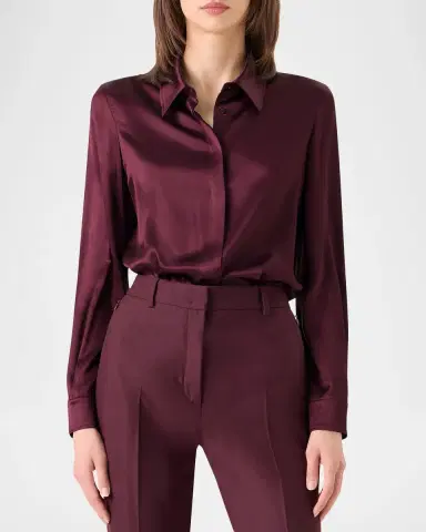 Akris Silk Satin Concealed-Front Button-Down Blouse | Thumbnail 4 Akris Silk Satin Concealed-Front Button-Down Blouse | Thumbnail 4