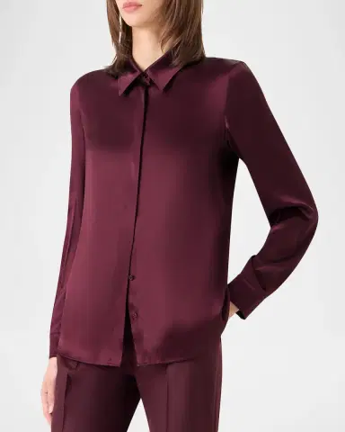 Akris Silk Satin Concealed-Front Button-Down Blouse | Thumbnail 6 Akris Silk Satin Concealed-Front Button-Down Blouse | Thumbnail 6