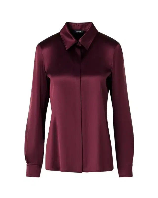 Akris Silk Satin Concealed-Front Button-Down Blouse