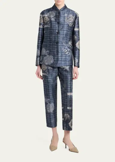 Giorgio Armani Check Floral Jacquard Straight-Leg Ankle Trousers | Thumbnail 2