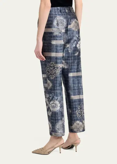 Giorgio Armani Check Floral Jacquard Straight-Leg Ankle Trousers | Thumbnail 3
