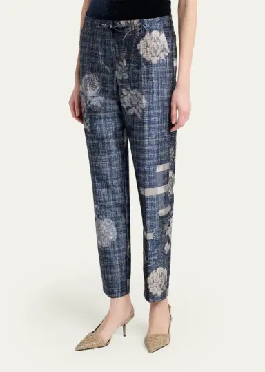 Giorgio Armani Check Floral Jacquard Straight-Leg Ankle Trousers | Thumbnail 4