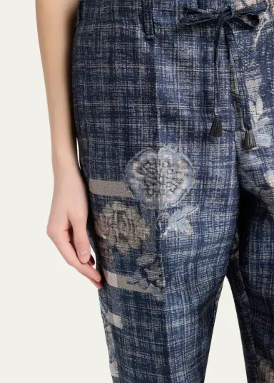 Giorgio Armani Check Floral Jacquard Straight-Leg Ankle Trousers | Thumbnail 5