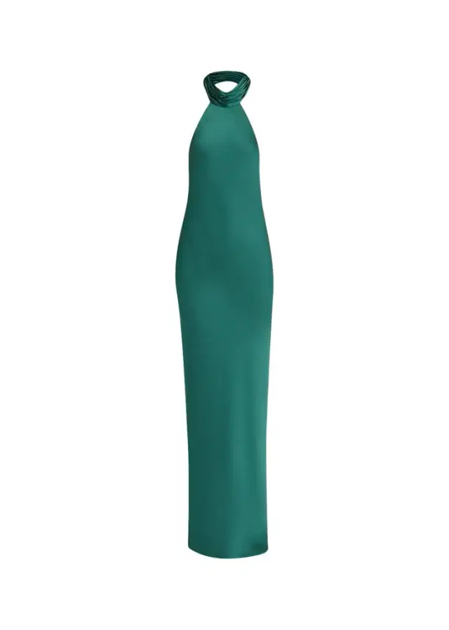 Ramy Brook Tatiana Low-Cut Halter Column Gown