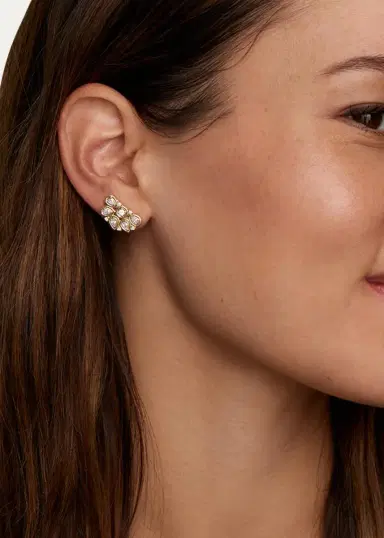 Jamie Wolf 18K Yellow and White Gold Diamond Lotus Stud Earrings | Thumbnail 2