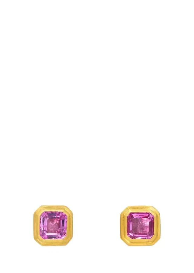 DARIUS 18K Pink Sapphire Ziggurat Stud Earrings