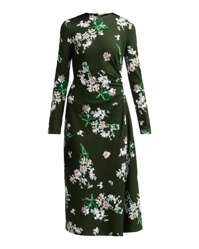 Erdem Floral Ponte Long-Sleeve Midi Dress