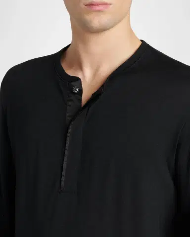 TOM FORD Boutique Men's Wool-Blend Henley Long-Sleeve T-Shirt | Thumbnail 4