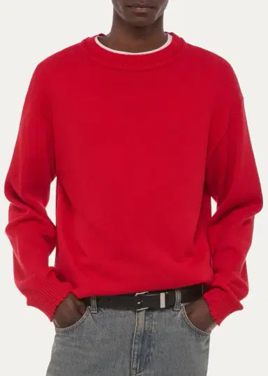 Helmut Lang Men's Cotton Lettuce-Trim Crewneck Sweater | Thumbnail 4