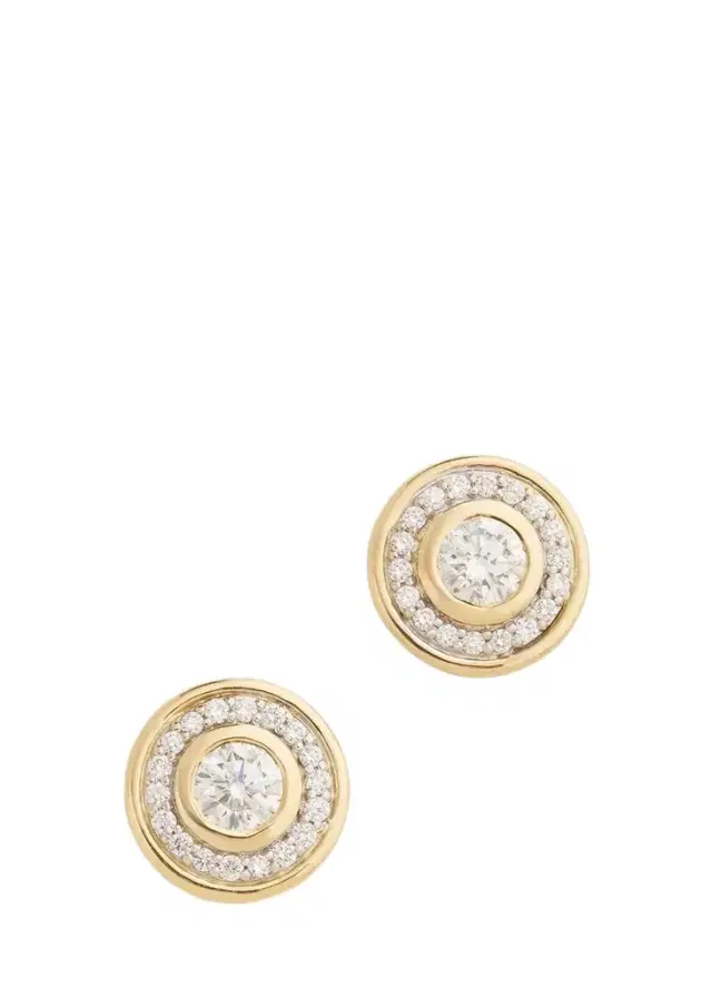 Jamie Wolf 18K Yellow and White Gold Diamond Bezel Earrings with Halos
