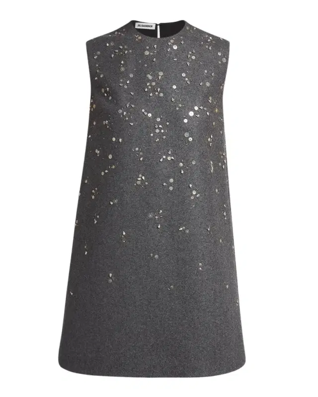 Jil Sander Sequin-Embroidered Wool Shift Mini Dress