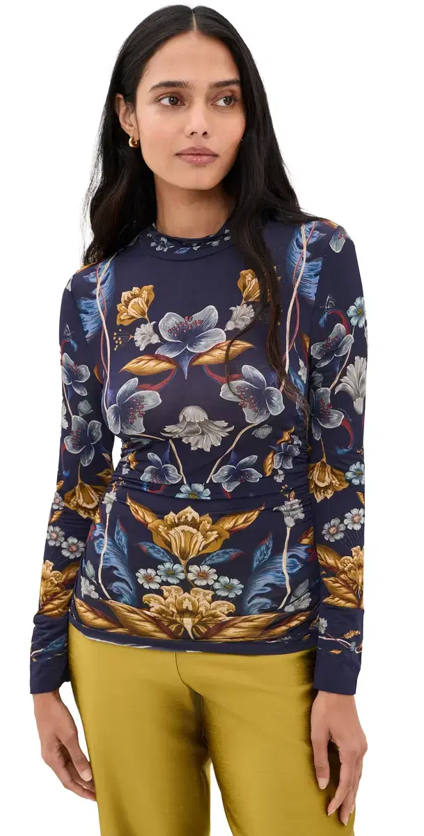 Farm Rio Golden Nature Blouse Golden Nature Navy Blue
