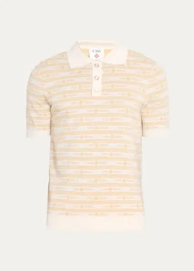 Casablanca Men's Wool Monogram Stripe Knit Polo Shirt | Thumbnail 2