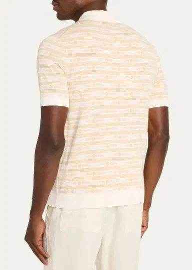 Casablanca Men's Wool Monogram Stripe Knit Polo Shirt | Thumbnail 4