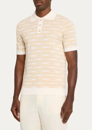 Casablanca Men's Wool Monogram Stripe Knit Polo Shirt | Thumbnail 5