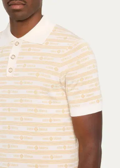 Casablanca Men's Wool Monogram Stripe Knit Polo Shirt | Thumbnail 6