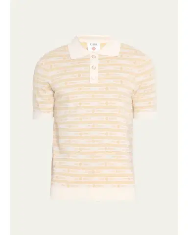 Casablanca Men's Wool Monogram Stripe Knit Polo Shirt | Thumbnail 1