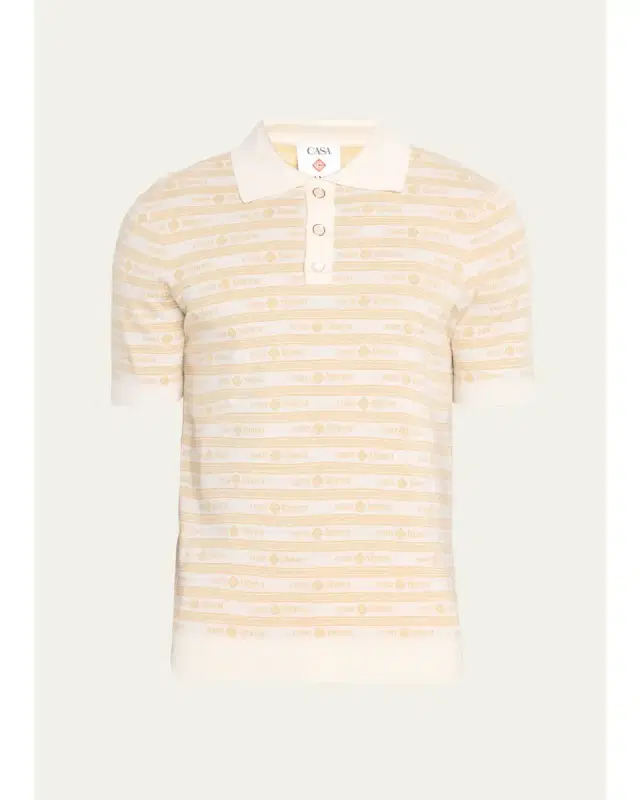 Casablanca Men's Wool Monogram Stripe Knit Polo Shirt