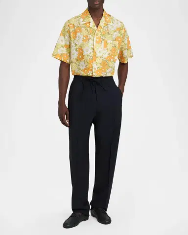 Valentino Garavani Men's Ricamo Pintuck-Front Drawstring Pants | Thumbnail 2 Valentino Garavani Men's Ricamo Pintuck-Front Drawstring Pants | Thumbnail 2