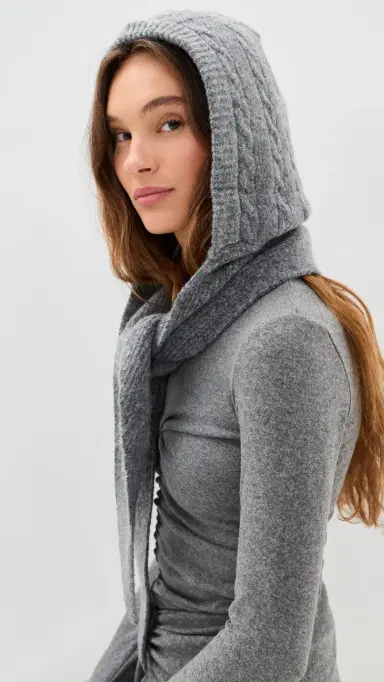 Hat Attack Cable Hooded Scarf Grey One Size | Thumbnail 3