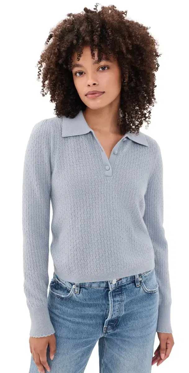Frame The Long Sleeve Honeycomb Polo Sweater