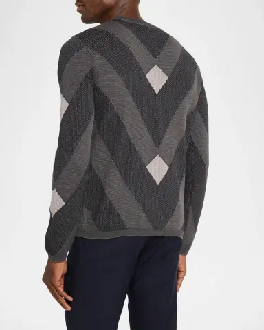 Emporio Armani Cotton Chevron Jacquard Crewneck Sweater | Thumbnail 3