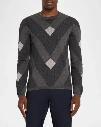 Emporio Armani Cotton Chevron Jacquard Crewneck Sweater | Thumbnail 4