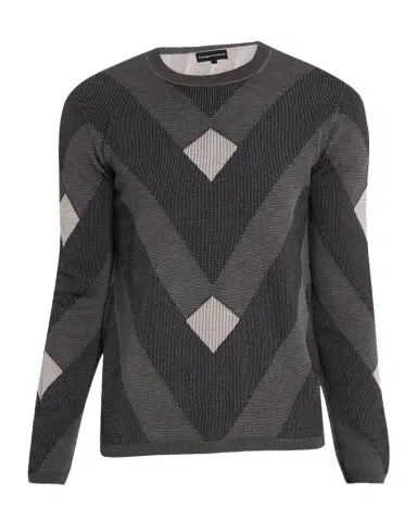 Emporio Armani Cotton Chevron Jacquard Crewneck Sweater | Thumbnail 1