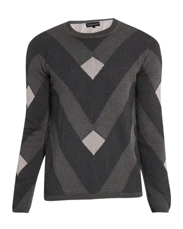 Emporio Armani Cotton Chevron Jacquard Crewneck Sweater
