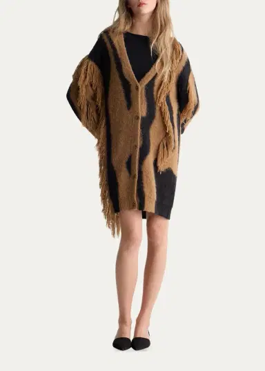 Diane von Furstenberg Leone Fringed Abstract Intarsia Cardigan | Thumbnail 2