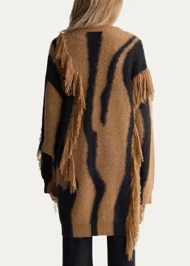 Diane von Furstenberg Leone Fringed Abstract Intarsia Cardigan | Thumbnail 3