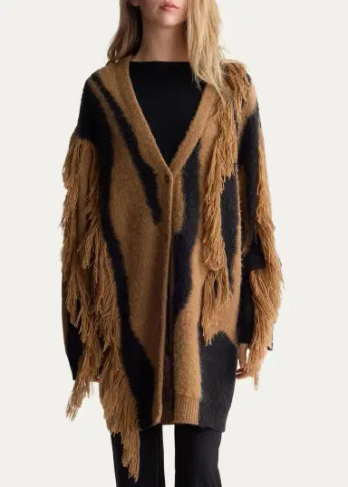 Diane von Furstenberg Leone Fringed Abstract Intarsia Cardigan | Thumbnail 4