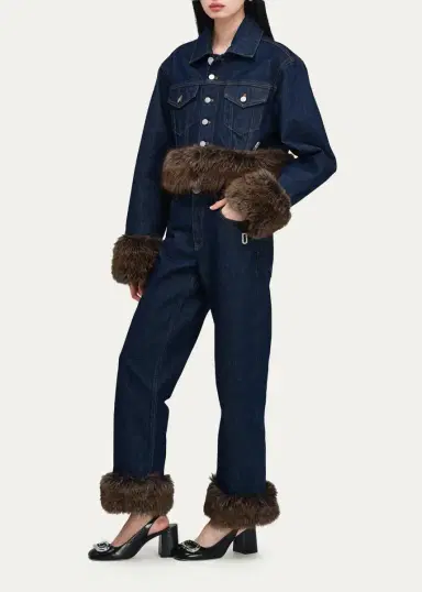 Marc Jacobs Faux-Fur-Trim Shrunken Trucker Jacket | Thumbnail 2