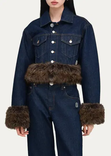 Marc Jacobs Faux-Fur-Trim Shrunken Trucker Jacket | Thumbnail 4
