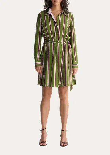 Diane von Furstenberg Elle Striped Stretch Georgette Mini Shirtdress | Thumbnail 2