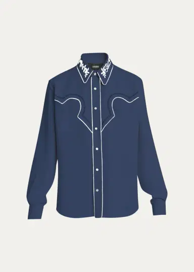 AMIRI Men's Embroidered-Trim Western Shirt | Thumbnail 2