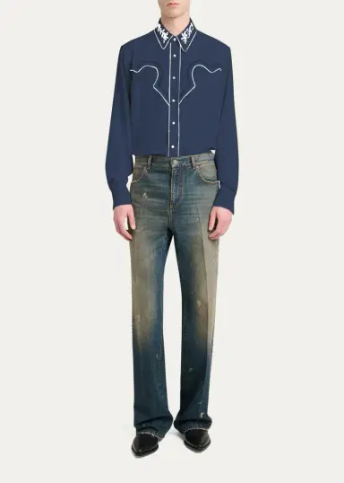 AMIRI Men's Embroidered-Trim Western Shirt | Thumbnail 3